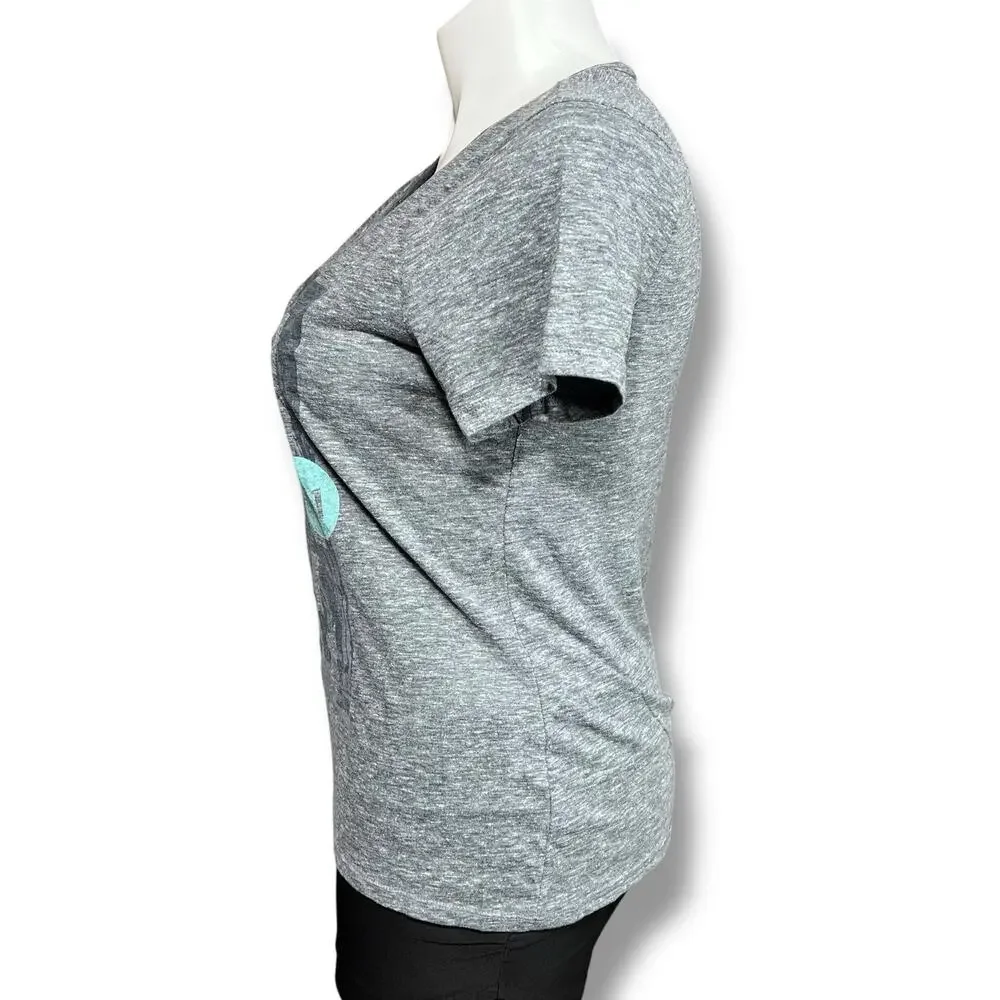 Old Navy Womens T Shirt Top Graphic Print Short Sleeve V Neck Gray Teal Large